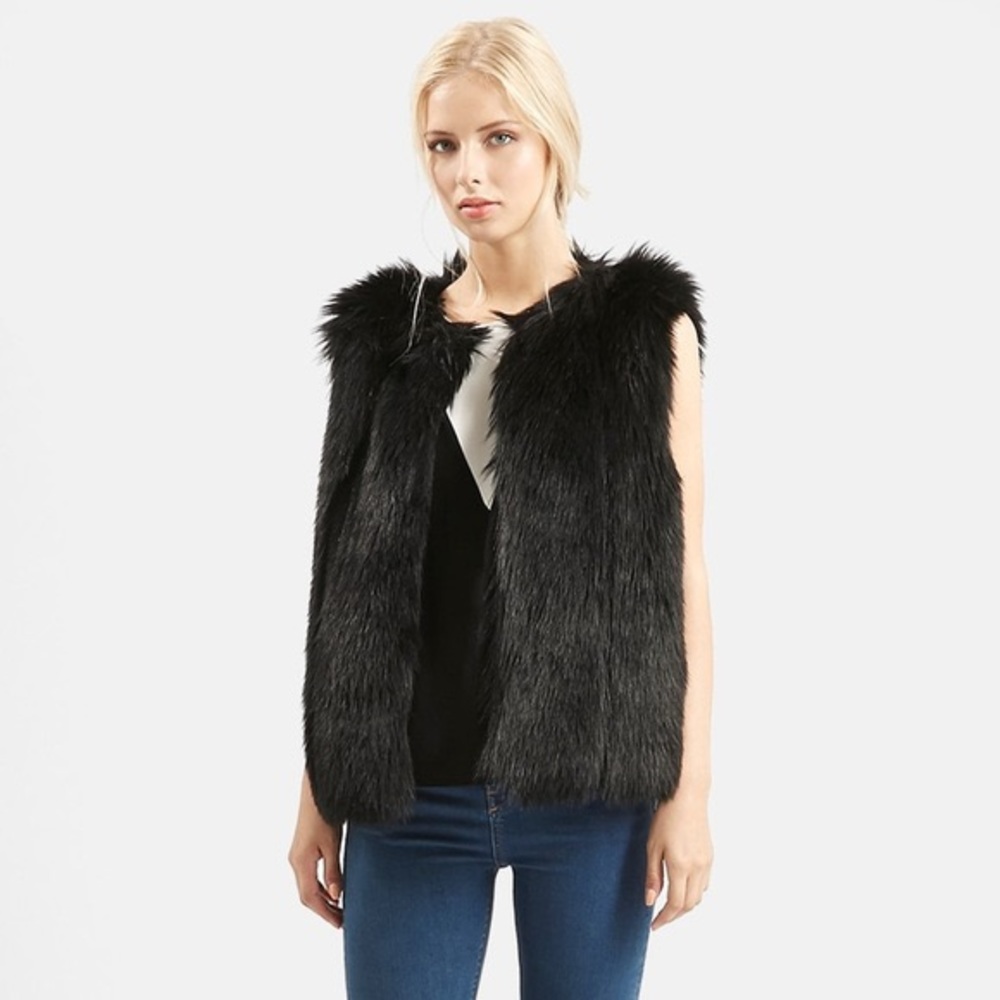 Topshop Black Faux Fur Vest (Size US 10)